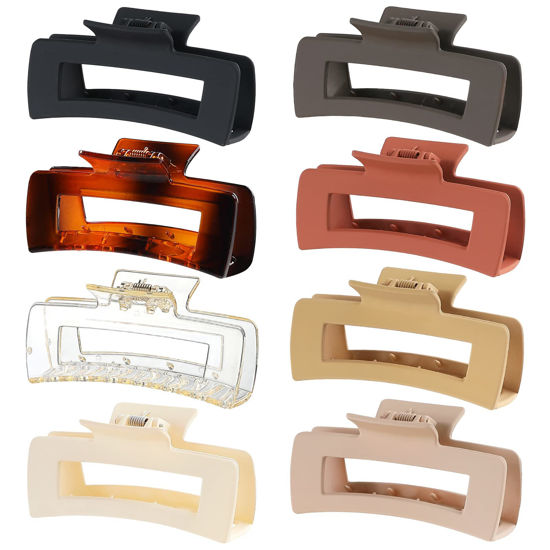 Picture of 4.1 Inch Large Hair Claw Clips 8 Pcs Rectangle Big Hair Clips for Thick Hair Nonslip Claw Clips Acrylic Banana Jaw Clips Hair Accessories for Women and Girls（Khaki)