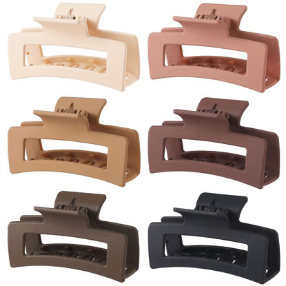 Picture of Sisiaipu Hair Clip, 3.5 Inch Medium Square Claw Clips Rectangle Clips 6 Pack Rubber Paint Acrylic Plastic Metal, Non-Slip Design for Women Girls - Coffee