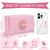 Picture of Personalized Initial A-Z Preppy Patch Makeup Bag,Small PU Leather Chenille Letter Cosmetic Bag with Zipper for Teen Girls,Pink Cute Travel Toiletry Bag,Birthday Monogrammed Gift for Daughter,Letter C
