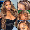 Picture of Pizazz Highlight 13x4 HD Transparent Lace Front Wigs Human Hair with Baby Hair 180 Density Glueless Wigs Human Hair Pre Plucked 4/27 Colored Honey Blonde Body Wave Frontal Wigs Human Hair 26 Inch