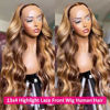 Picture of Pizazz Highlight 13x4 HD Transparent Lace Front Wigs Human Hair with Baby Hair 180 Density Glueless Wigs Human Hair Pre Plucked 4/27 Colored Honey Blonde Body Wave Frontal Wigs Human Hair 26 Inch