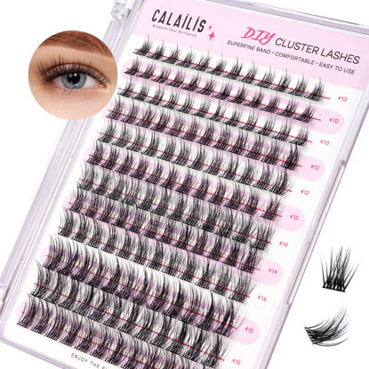 Picture of CALAILIS Lash Clusters, 144Pcs D Curl Eyelash Clusters DIY Lash Extensions Mega Volum Cluster Lashes Reusable Wispy Cluster Eyelash Extensions Super Thin Band and Soft (705, D-10-16MIX)