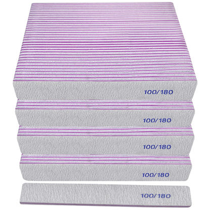 Picture of 100/180 Grit Nail File (100 Pack), Emery Board Nail Files for Acrylic Nails and Natural Nails, Double Sided Emory Boards Professional Nail Filer Reusable Washable Manicure Square Gray