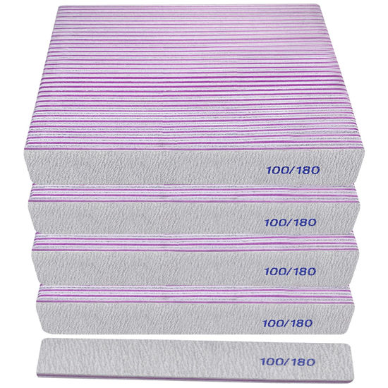 Picture of 100/180 Grit Nail File (100 Pack), Emery Board Nail Files for Acrylic Nails and Natural Nails, Double Sided Emory Boards Professional Nail Filer Reusable Washable Manicure Square Gray