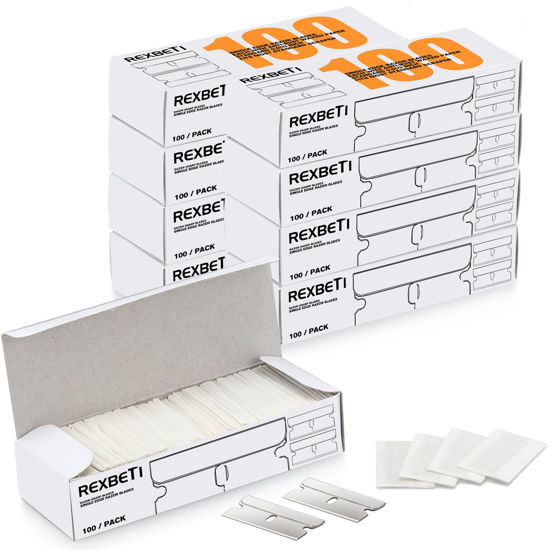 Picture of REXBETI 800PCS Single Edge Razor Blades, Industrial Scraper Razor Blades, One Edge Razor Blade, Replacement Box Cutter Blades, Suitable for Removing Labels, Decals, Stickers