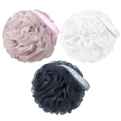 Picture of AmazerBath Loofah Sponge 60g/PCS, Shower Loofah for Men and Women - Body Scrubber Loofa Set of 3, Bath Sponge - Grey Blue-Pink-White