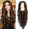 Picture of NAYOO 26 Inch Long Curly Middle Part Synthetic Heat Resistant Fiber Wig for Women - Daily Use Party Wig in Dark Brown