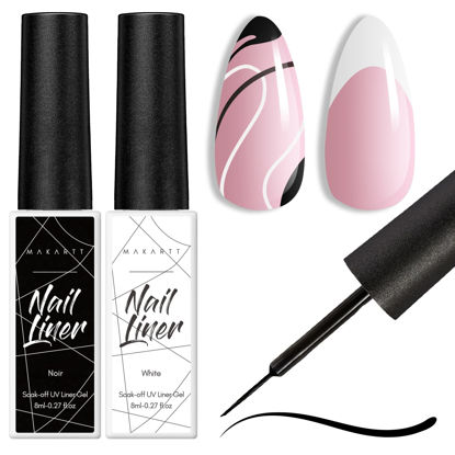 Picture of Makartt Gel Nail Polish Liner Set 8ML 2 Colors White and Black for Winter French Nail Art French Tips Swirls DIY Manicure Soak Off UV Curing with Thin Brush