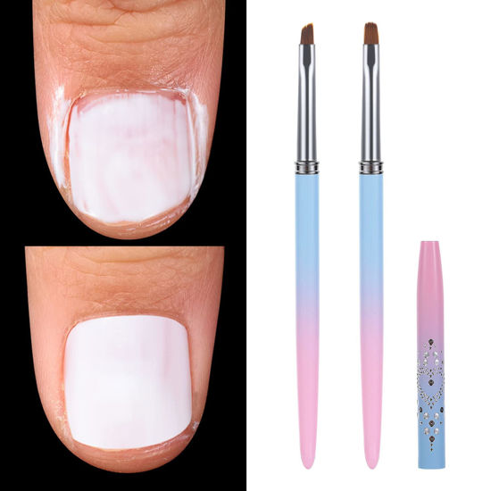 Picture of INENK Nail Art Clean Up Brushes,Nail Brushes for Cleaning Polish Mistakes on the Cuticles, Acetone Resistant Nail Brush, Fingernail Cleaning Brushes for Nail Art and Designs (2 Pcs Round&Angled)