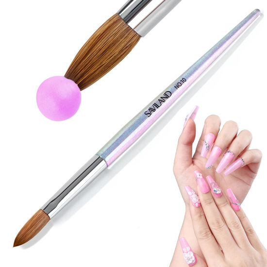 Picture of SAVILAND Kolinsky Acrylic Nail Brush: Size 10 Kolinsky Hair Professional Acrylic Brush for Nails Art Extension & Acrylic Powder Application, Blue Aurora Glitter Nail Brush Salon-Grade Manicures Home