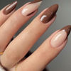 Picture of GLAMERMAID French Tip Nude Brown Press on Nails Medium Almond, Curve Glossy Jelly Soft Gel Glue on Nails Stiletto, Fake Nails Short Oval, Reusable Acrylic Stick on False Nails Kit for Women