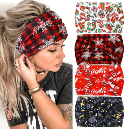 Picture of Huachi Christmas Headbands for Women Cute Knotted Head Bands Girls Hair Accessories Red Green Hairbands Fashion Snow Funny Hairwear Holiday Gifts (Pack of 4)