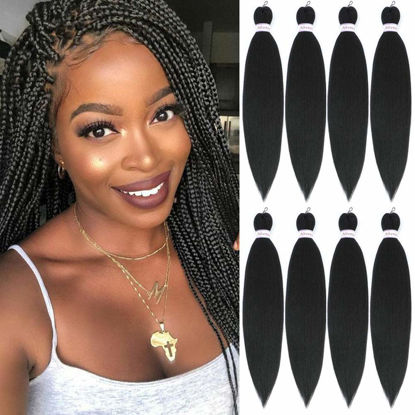 Picture of Alrence Pre Stretched Braiding Hair Long Braid 16 Inch 8 Packs Professional Braiding Hair Extensions Synthetic Crochet Twist Braids (16 Inch,1B#)