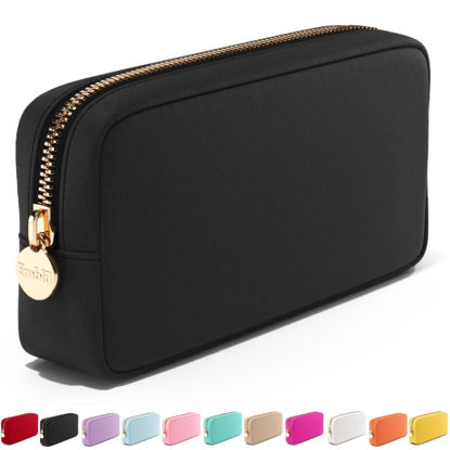 Picture of Embla Makeup Bag Travel Cosmetics Pouch and Toiletry Bag, Nylon Zipper Pouch Purse, Cute Make Up Organizer Storage Tote for Women Girls, Waterproof Travel Skincare Case, Small Makeup Bags, Black