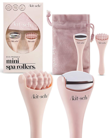 Picture of Kitsch Mini Facial Roller & Ice Face Roller Skin Care Tool Set for Women - Face Massager for Puffy Eyes, Cold Therapy, Lymphatic Drainage Massager, Self Care Valentines Gift for Men & Women - Blush
