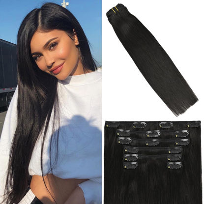 Picture of WindTouch Clip in Hair Extensions 115g Hair Extensions Real Human Hair Clip Ins Black Hair Extensions 7pcs 22inch Real Hair extensions Clip in Human Hair Straight Hair Extensions