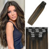 Picture of WindTouch Clip in Hair Extensions Real Human Hair Highlights Brown Hair Extensions 70g 22Inch #2T6P2 Balayage Dark Brown to Chestnut Brown 7PCS Real Human Hair Clip ins