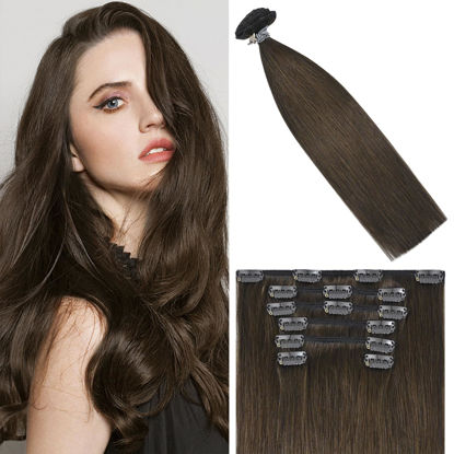 Picture of WindTouch Clip in Hair Extensions 115g Real Human Hair Brown Hair Extensions 22 inch Medium Brown Long Straight Human Hair Extensions Remy Hair Extensions