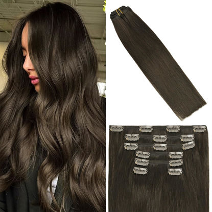 Picture of WindTouch Clip in Hair Extensions 115g Hair Extensions Real Human Hair Clip Ins Thicker Hair Extensions 22inch 7pcs per pack Dark Brown Clip in Hair Extensions Real Human Hair