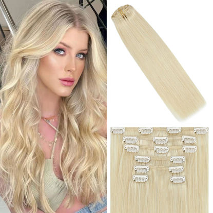 Picture of WindTouch Clip in Hair Extensions Blonde 100g Platinum Blonde Hair Extensions Thicker Clip in Hair Extensions 7pcs 20 inch Blonde Extensions Clip in Straight Blonde Human Hair Extensions