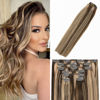 Picture of WindTouch Clip in Hair Extensions Human Hair 70g #4p27 Balayage Chocolate Brown to Dark Blonde 22Inch 7PCS Hair Extensions