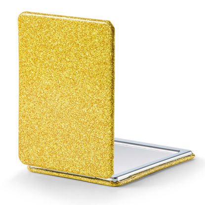 Picture of OMIRO Compact Mirror, Glitter PU Leather 1X/3X Magnification, Ultra Portable for Purses, 2.4" W x 3.4" L (Gold)