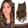 Picture of SARLA Invisible Wire Hair Extensions with 3 Clips Synthetic Wavy Curly Hairpiece Adjustable Transparent Headband for Women 16 Inch Dark Brown/Golden Blonde Highlights