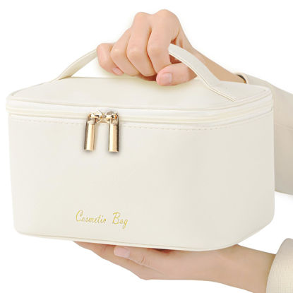 Picture of Meiyuuo Cute Makeup Bag Small Cosmetic Bags for Women Medium Pouch Toiletry Bag Waterproof Organizer(Light Beige)