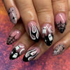 Picture of 24Pcs Halloween Press on Nails Almond Medium False Nails Glitter Flame French Tip Fake Nails with Ghost Designs Halloween Glue on Nails Spider Web Stick on Nails for Women Girls DIY Halloween Nails