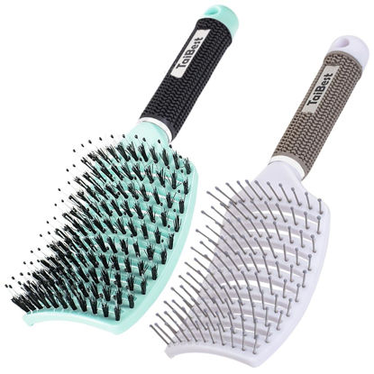 Picture of TaiBest Boar Bristle Hair Brush Set - Dry/Wet Hair Brush Detangler for Fine, Thick, Curly Hair - Curved and Vented Hair Brush for Women, Men or Kids