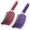 Picture of TaiBest Boar Bristle Hair Brush Set - Dry/Wet Hair Brush Detangler for Fine, Thick, Curly Hair - Curved and Vented Hair Brush for Women, Men or Kids (Purple & Apricot Pink)