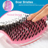 Picture of TaiBest Boar Bristle Hair Brush Set - Dry/Wet Hair Brush Detangler for Fine, Thick, Curly Hair - Curved and Vented Hair Brush for Women, Men or Kids (Purple & Apricot Pink)