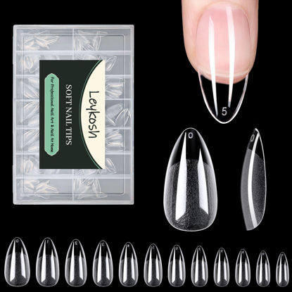 Picture of Medium Almond Nail Tips, 216pcs Acrylic Fake Nails Soft Gel X Nail Tips, Full Cover Pre-Shaped Matte Clear Press on Nails for Extension, Diy at Home Manicure 12 Sizes