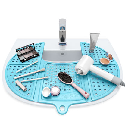Picture of Sink Topper Foldable Sink Cover - Silicone Beauty Makeup Brush Cleaning Mat - Hot Tools Organizer - Bathroom Must Have Accessory for Extra Space & Storage Saver - Traveling - Standard, Pacific Blue