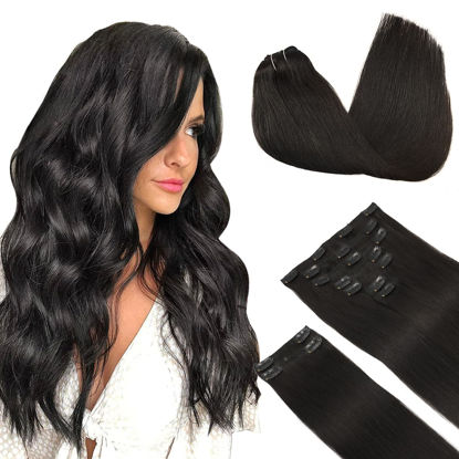 Picture of DOORES Human Hair Extensions Clip in, Natural Black 150g 9pcs 24 Inch, Clip in Extensions Human Hair Natural Remy Hair Extensions Clip in Human Hair Thick Straight Hair Extensions