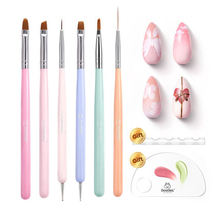 Picture of Beetles Nail Art Brushes, 6pcs Nail Art Tool Set, Nail Double-headed Dotting Tools, Striping Nail Art Brushes for Long/Short Lines, Nail Drawing Pen with Nail Brush Holder&Palette For Nail Design