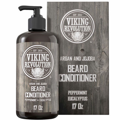 Picture of Viking Revolution Beard Conditioner w/Argan & Jojoba Oils - Softens & Strengthens - Natural Peppermint and Eucalyptus Scent- Beard Conditioner w/Beard Oil (17oz Conditioner)