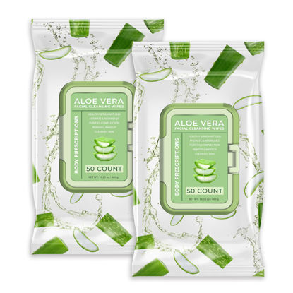 Picture of Body Prescription Makeup Cleansing Wipes - Gentle and Effective Face Wipes, 50 Count (Pack of 2), Aloe Vera