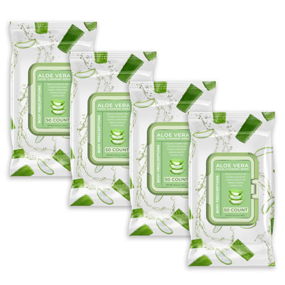 Picture of Body Prescription Makeup Cleansing Wipes - Gentle and Effective Face Wipes, 50 Count (Pack of 4), Aloe Vera