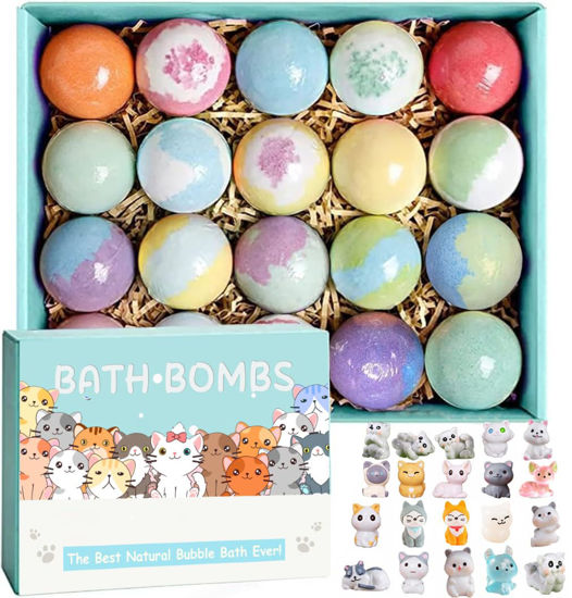 Picture of Kids Bath Bombs with Surprise Inside, 20 Pack Kids Bath Bombs Gift Set, Natural Organic Bubble Bath Kids Foam Bath, Kids Birthday Gifts for Girls Boys