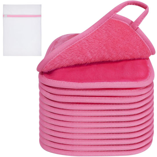Picture of KODAMO Makeup Remover Cloth, Reusable Makeup Remover Pads Washable Travel Bag, Microfiber Makeup Removal Face Wash Cloths with Just Water, Gentle Soft,12 Pack, Pink