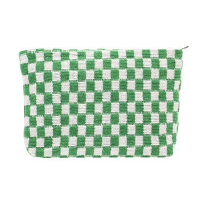 Picture of PAZIMIIK Knitted Checkered Makeup Bag Large Zipper Make Up Accessory Pouch for Purse Cosmetic Brush Bag for Travel Essential,Green