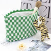 Picture of PAZIMIIK Knitted Checkered Makeup Bag Large Zipper Make Up Accessory Pouch for Purse Cosmetic Brush Bag for Travel Essential,Green