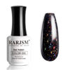 Picture of RARJSM Gel Nail Polish Black Glitter Sparkly Chunky Iridescent Rainbow Shimmer Pigments Nail Gel Polish Soak off Led UV Curing Required for Nail Art Salon Manicure 15ml Fall Winter Christmas