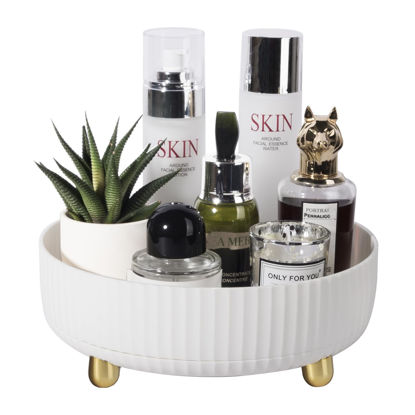 Picture of Anyoifax Makeup Perfume Organizer Tray 360 Degree Rotating Lazy Susan Skincare Lotion Organizer Spinning Cosmetics Storage for Dresser, Vanity, Bathroom Countertop, Small Ivory White