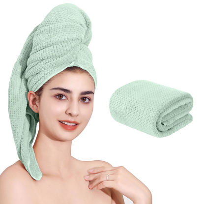 Picture of Laojbaba Microfiber Hair Towel Quick Dry Hair Towel Hair Drying Towels Suitable for All Kinds of Hair Ultra Absorbent Long and Thick Hair 24X48inch Green (1pcs)