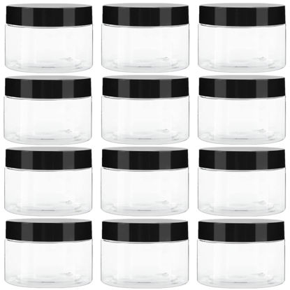 Picture of TUZAZO 1 Oz Small Plastic Container Jars with Lids and Labels BPA Free, Empty Round Clear Cosmetic Containers Plastic Slime Jars for Lotion, Cream, Ointments, Samples, Makeup, Travel Storage (12 Pack)