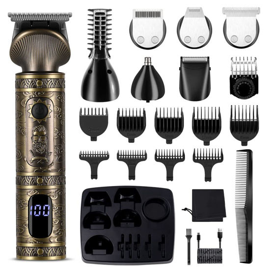 Picture of Scttomon Beard Trimmer Kit Professional Hair Clipper Trimmer Zero Gapped T-Blade Trimmer Electric Shaver Razor Nose Body Trimmer for Men Cordless Grooming Kit 7 in 1