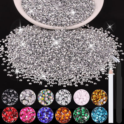 Picture of 5000PCS 2mm Resin Rhinestones in Bulk (Silver), Bedazzling Flatback Crystals for Crafts DIY Nail Decoration, Gems Charms for Tumbler Shoes Clothing Fabric with Pickup Pen and Tweezers