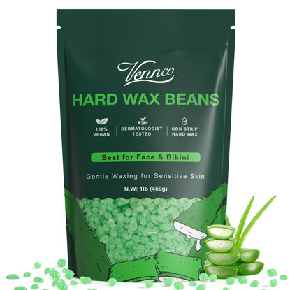 Picture of VENNCO Hard Wax Beads, 1lb Wax Beans For Coarse Hair Removal Sensitive Skin With Pure Aloe Vera, For Face Eyebrow Leg Bikini Brazilian Waxing, Perfect For Full Body & All Hair Types At Home